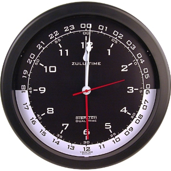 14 ZULU TIME WALL CLOCK/White on black