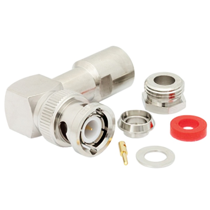 Right Angle BNC Male Connector | Crimp/Solder Attachment